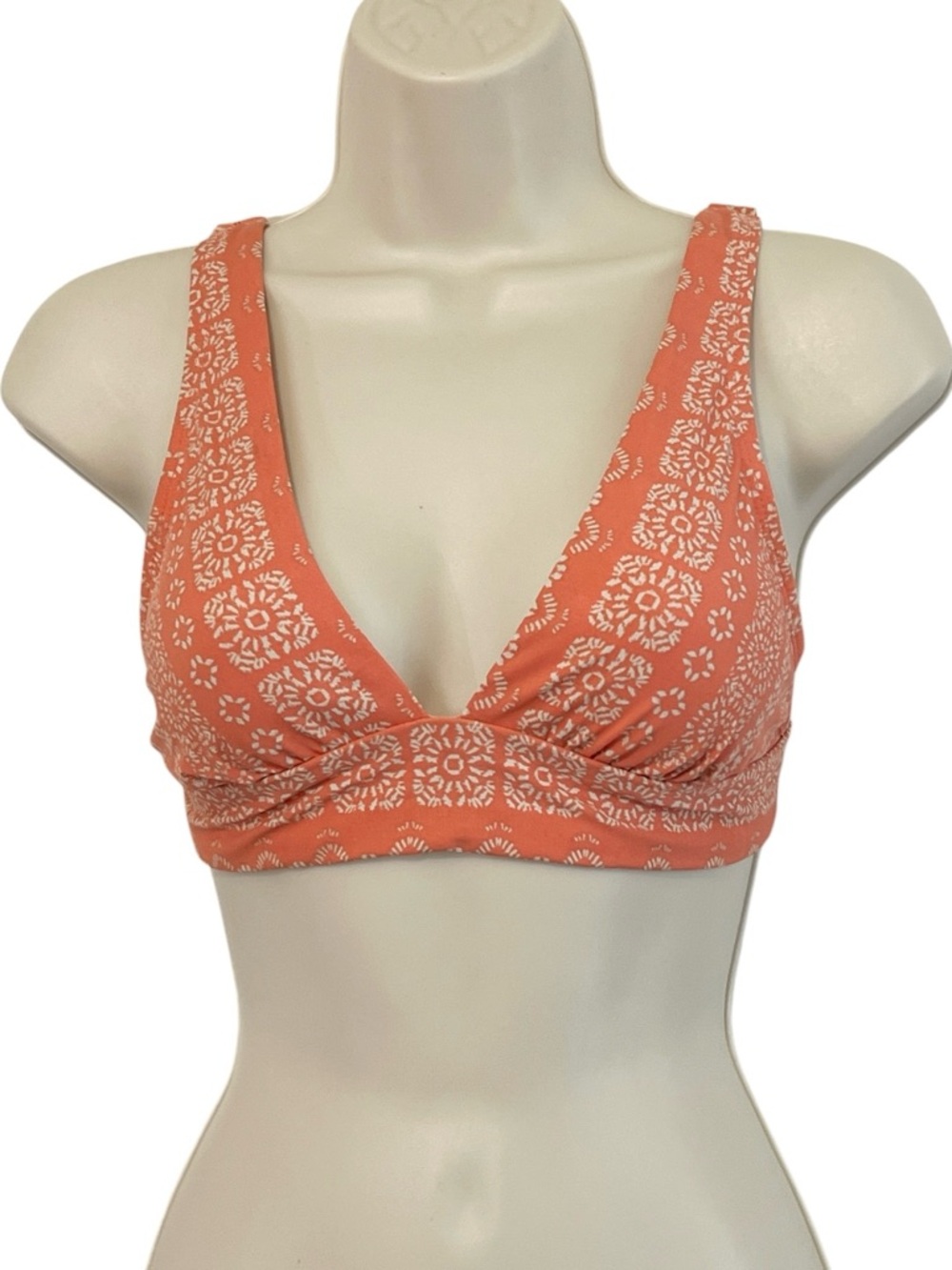 Robin Piccone Isla Plunge Bikini V Neckline Top Color Terracotta/Cream, Sz Small